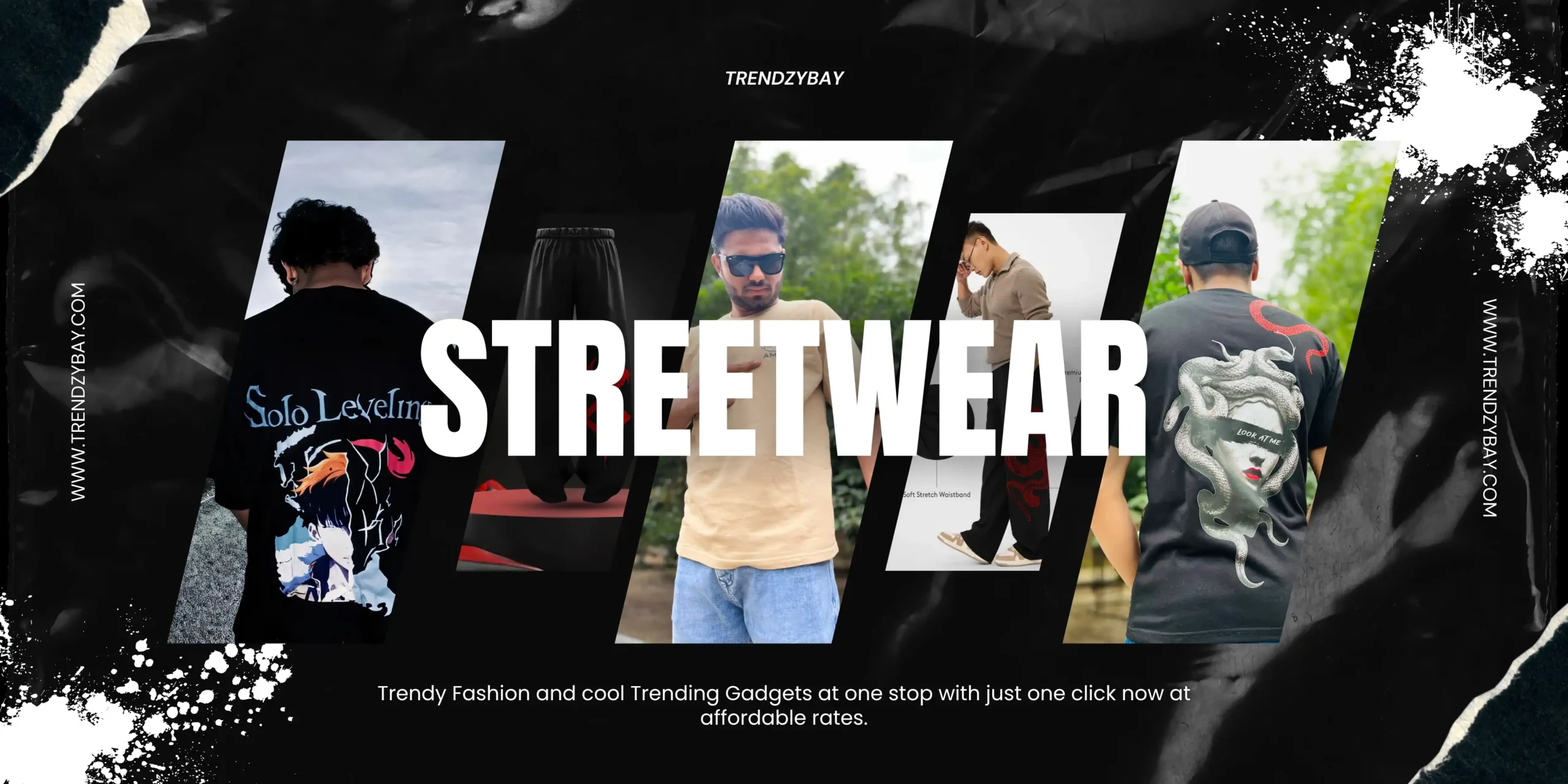 Black and White Modern Grunge Plastic Texture Streetwear Landscape Banner